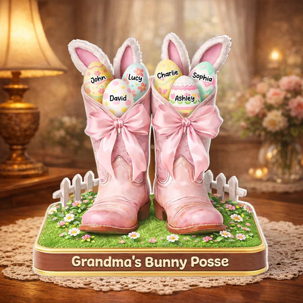 Personalized Easter Bunny Boot Decor for Grandma - Custom Names Gift Plaque MagicInPrints