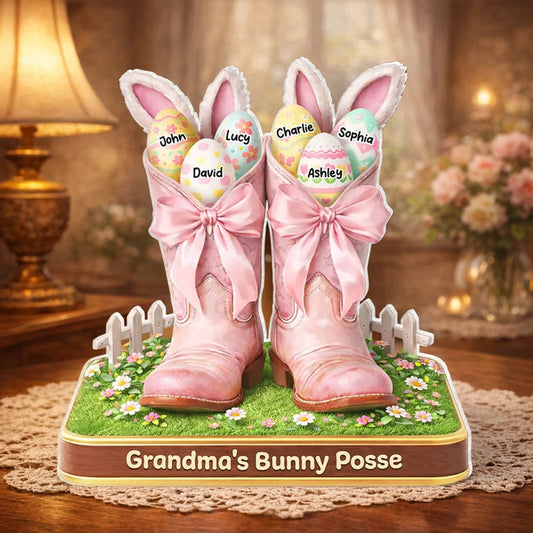 Personalized Easter Bunny Boot Decor for Grandma - Custom Names Gift Plaque MagicInPrints