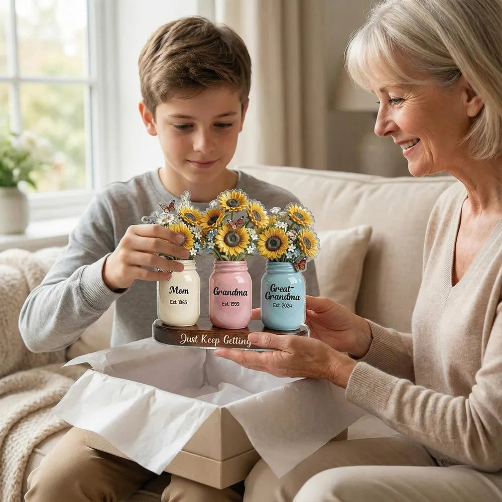 Personalized Floral Mason Jar Set for Mom, Grandma, Great-Grandma - Sentimental Gift Plaque MagicInPrints