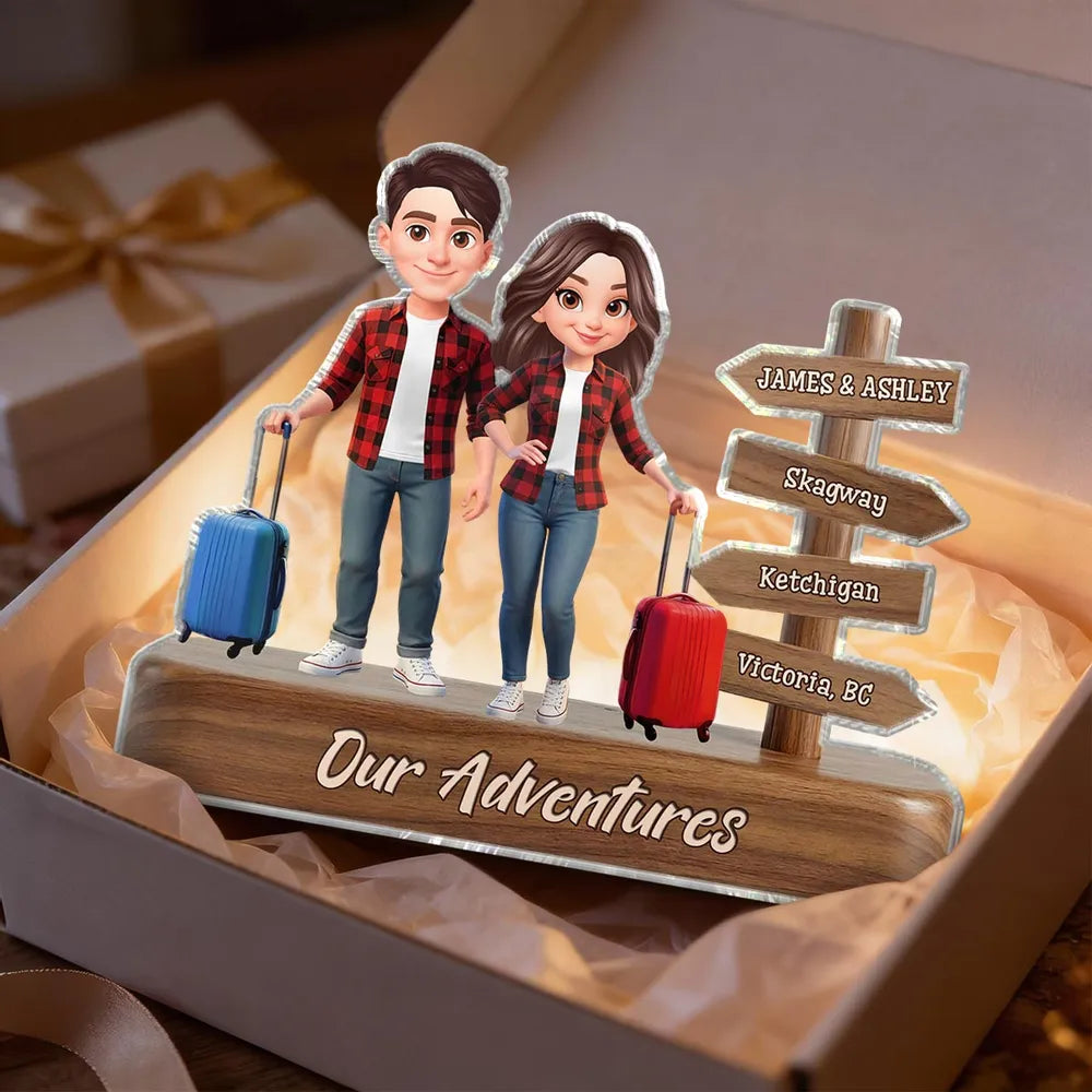 Custom Couple Figurine Travel Theme with Luggage - Perfect for Adventure Lovers Plaque MagicInPrints