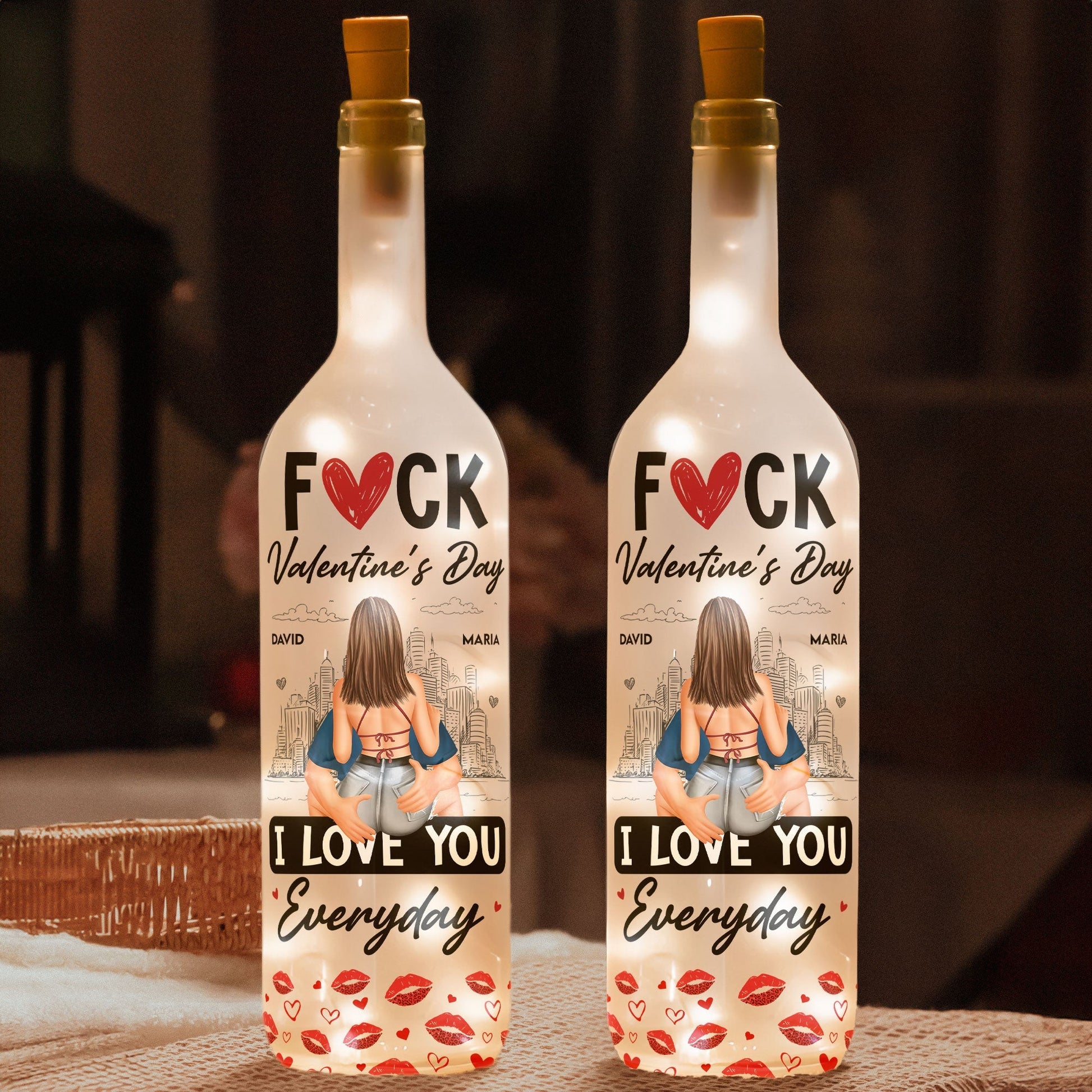 Personalized LED Wine Bottle Lamp for Couples - Romantic Valentine's Day Gift Lamp MagicInPrints