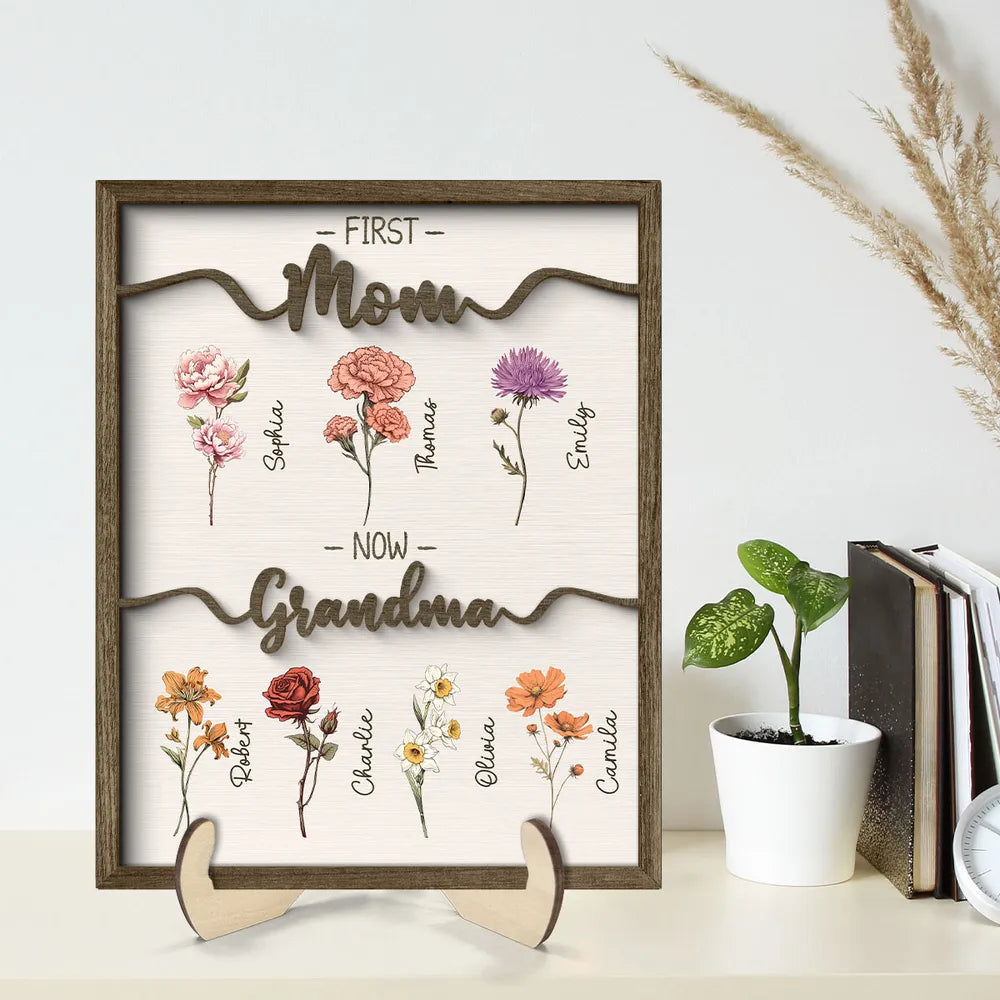 Personalized Wooden Frame for Grandma - Family Names and Flowers Keepsake Plaque MagicInPrints