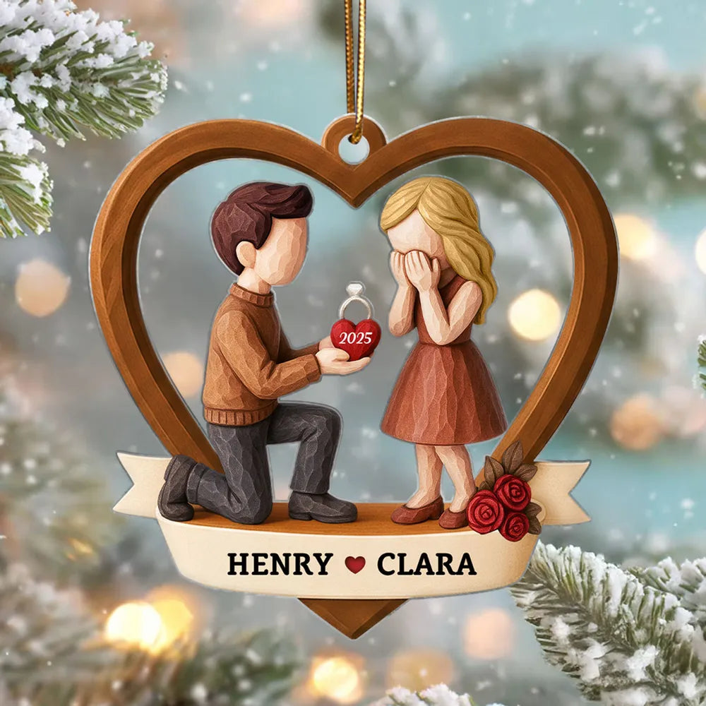 Personalized Engagement Ornament for Couples - Heart-Shaped Proposal Keepsake Ornament MagicInPrints