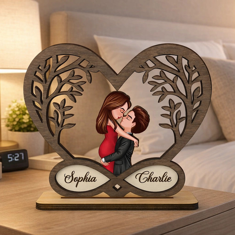 Personalized Wooden Heart Couple Figurine for Couples - Romantic Anniversary Gift Plaque MagicInPrints