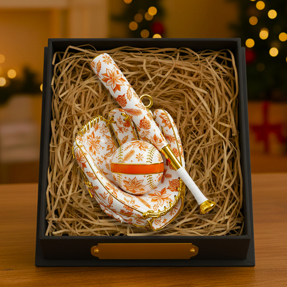 “Hit a Home Run with Your Holiday Gifts” - Baseball Toile de Jouy Christmas Ornament - Personalized Gifts for Baseball Lovers Ornament MagicInPrints