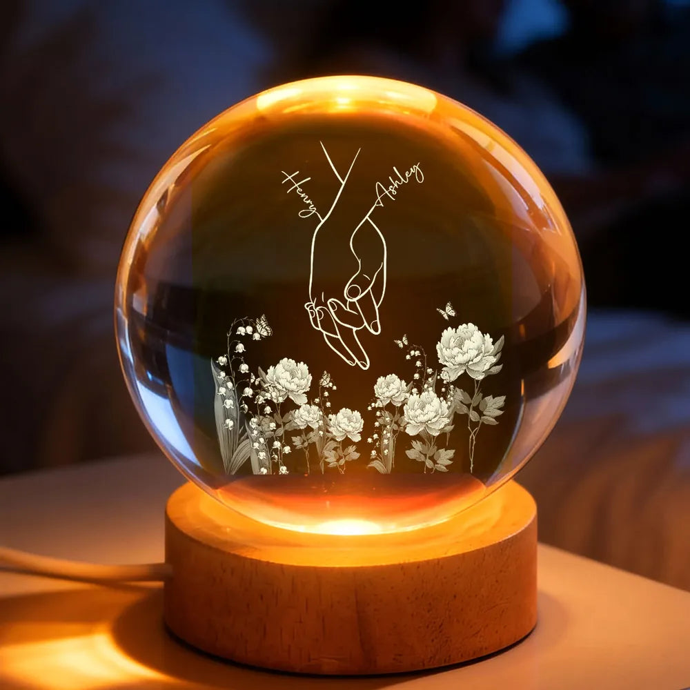 Personalized LED Night Light for Couples with Engraved Hand Design - Romantic Home Decor Lamp MagicInPrints