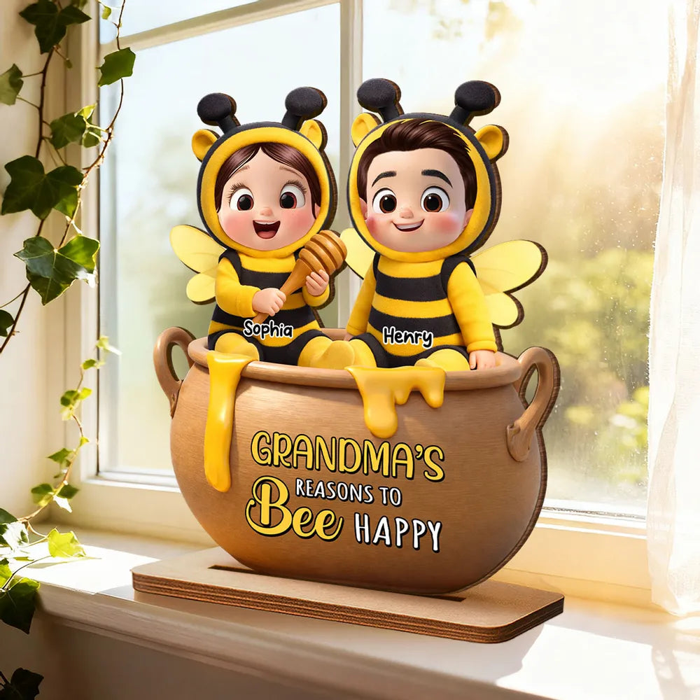 Customizable Bee-Themed Figurine for Grandparents - Personalized Family Gift Plaque MagicInPrints