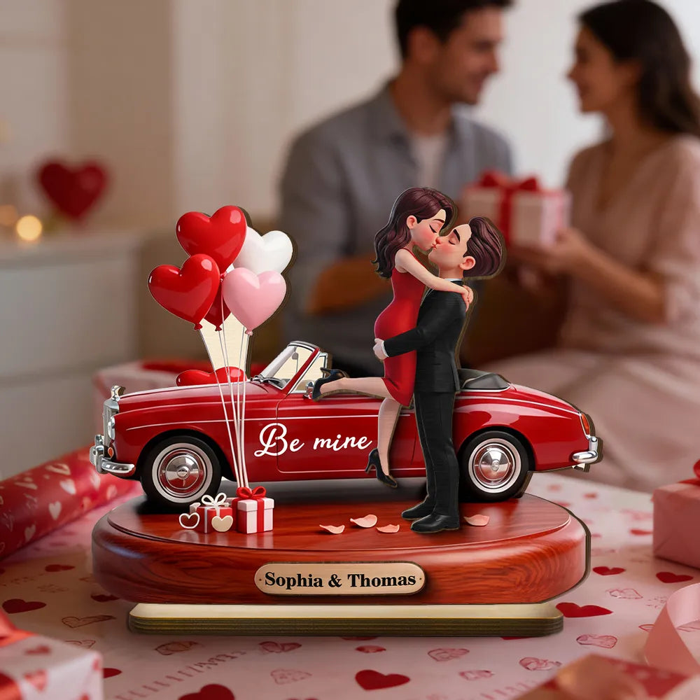 Personalized Romantic Couple Figurine with Car and Balloons - Valentine's Day Gift Plaque MagicInPrints
