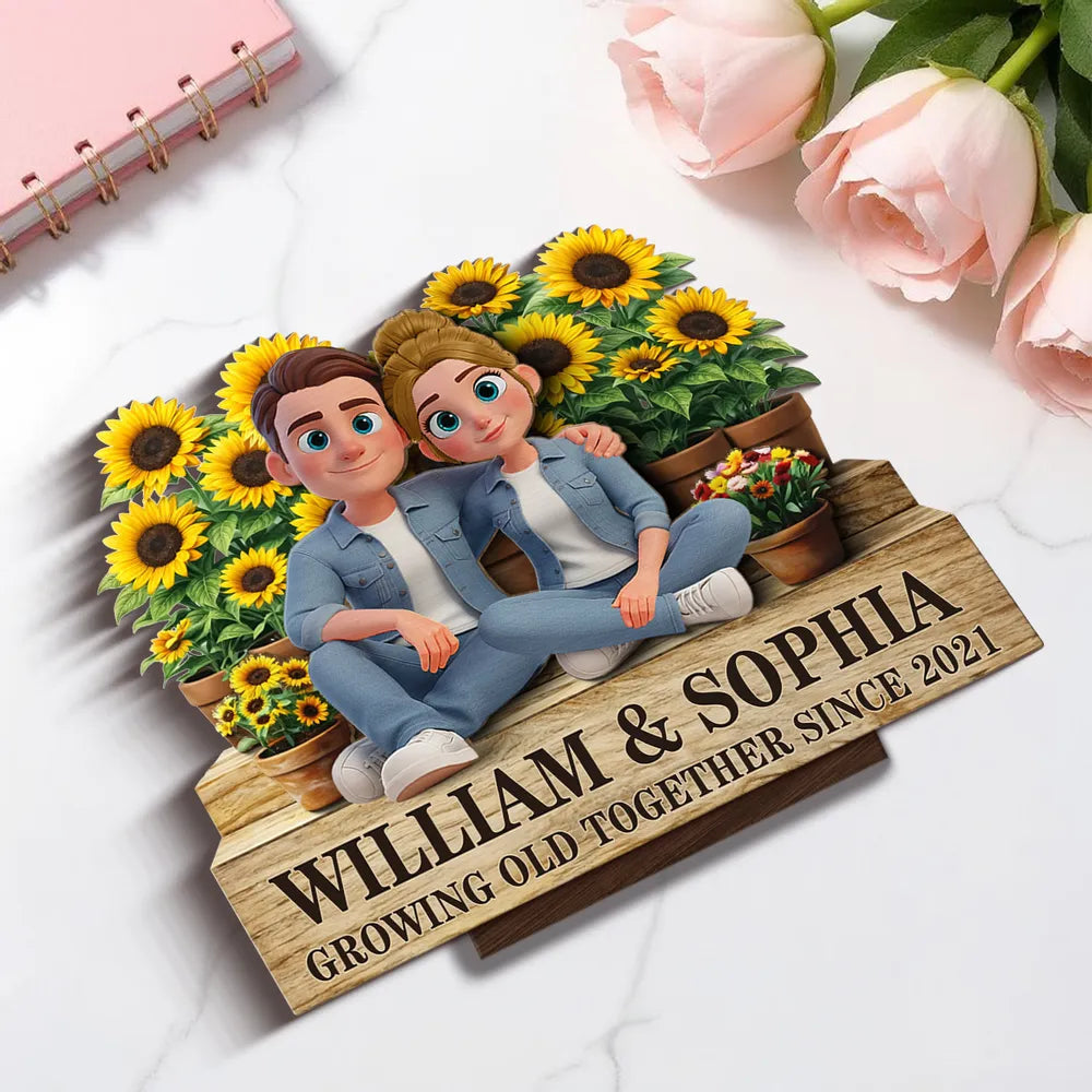 Personalized Couple Figurine with Sunflowers - Anniversary Gift for Couples Plaque MagicInPrints