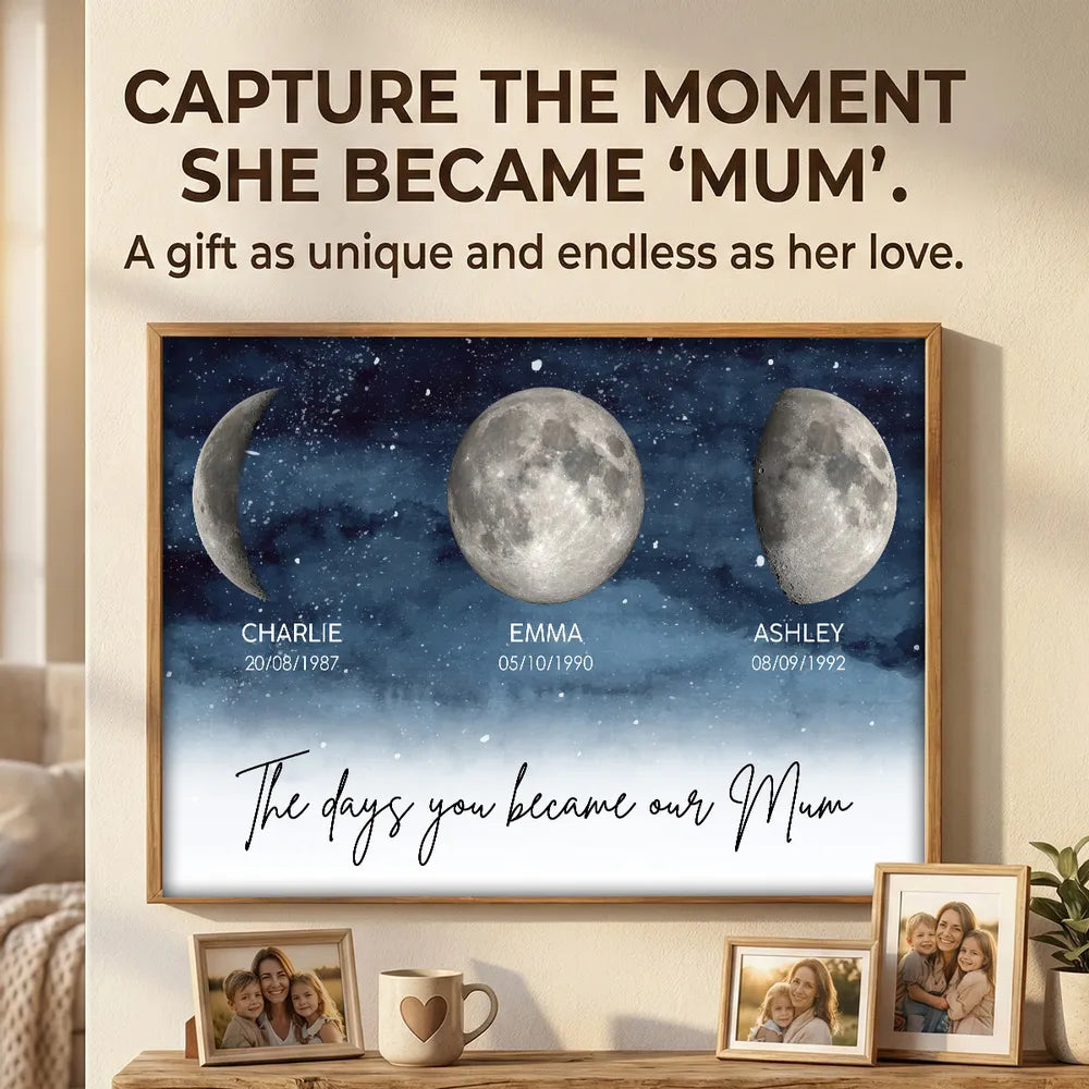 Personalized Moon Phase Print for Mom - Custom Dates and Names - Sentimental Gift Poster or Canvas MagicInPrints