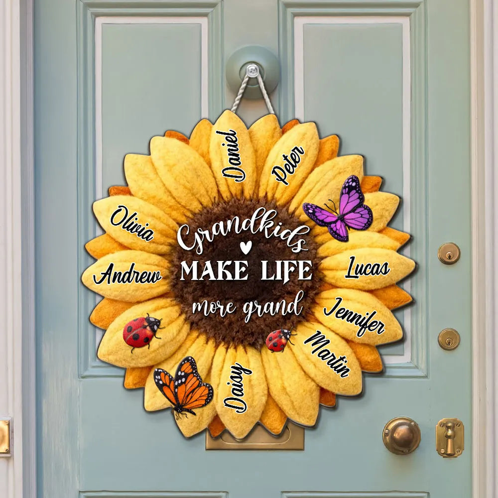 Personalized Sunflower Door Sign for Grandparents - Custom Names Decoration Sign MagicInPrints