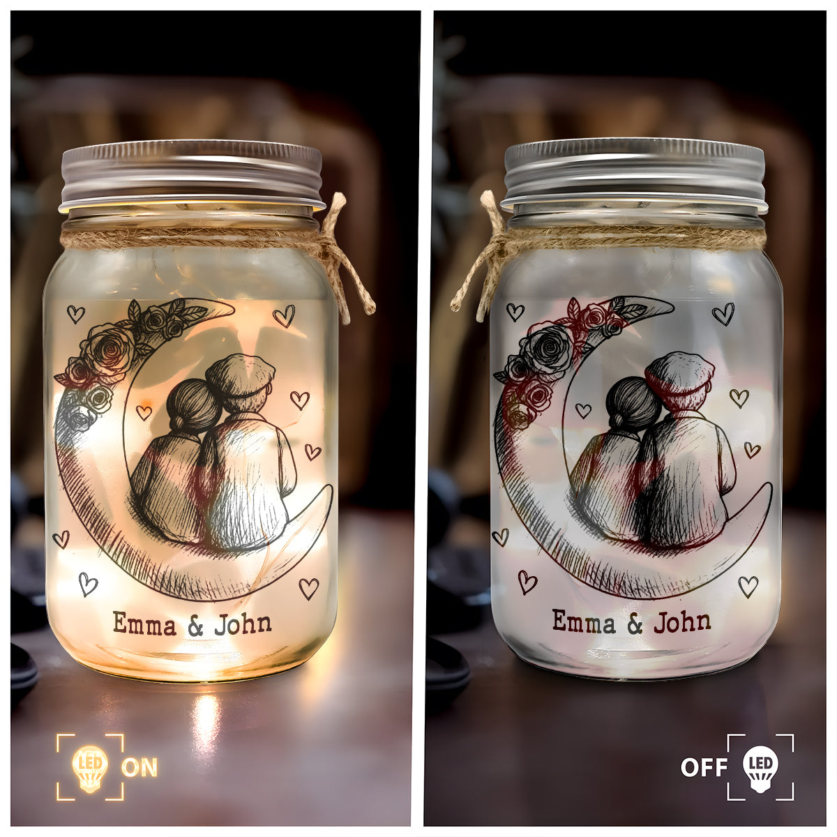 Personalized LED Mason Jar Lights for Couples - Romantic Home Decor Gift Lamp MagicInPrints