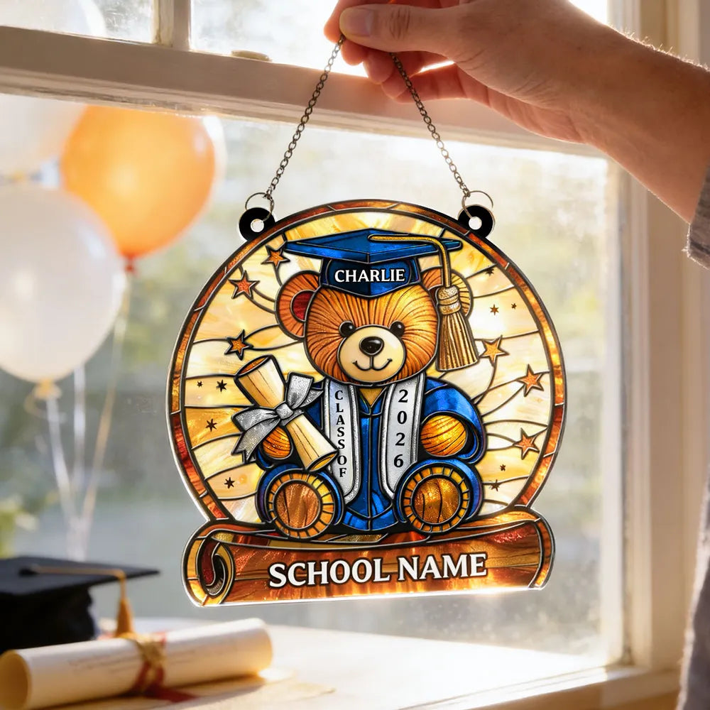 Personalized Graduation Bear Suncatcher for Class of 2026 - Perfect Graduation Gift Ornament MagicInPrints
