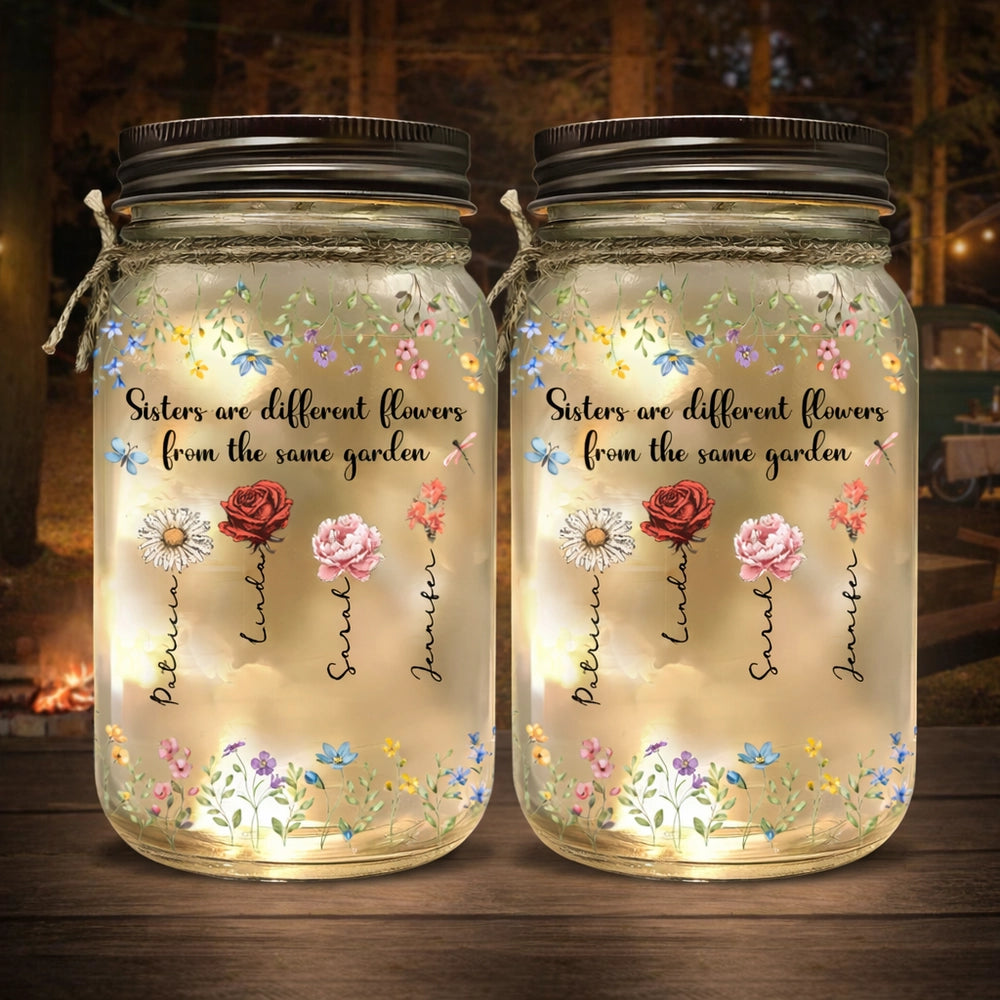 Personalized Mason Jar Light for Sisters - Sentimental Gift with Floral Design Lamp MagicInPrints