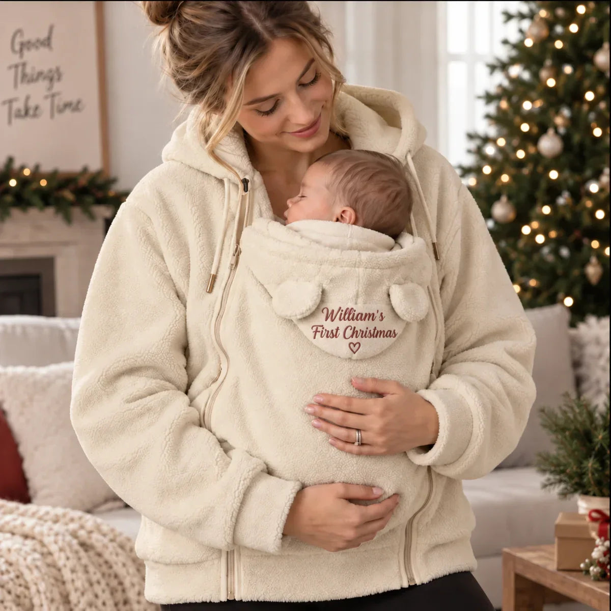 Personalized Embroidered Babywearing Hoodie Unique Gift for New Mom Christmas