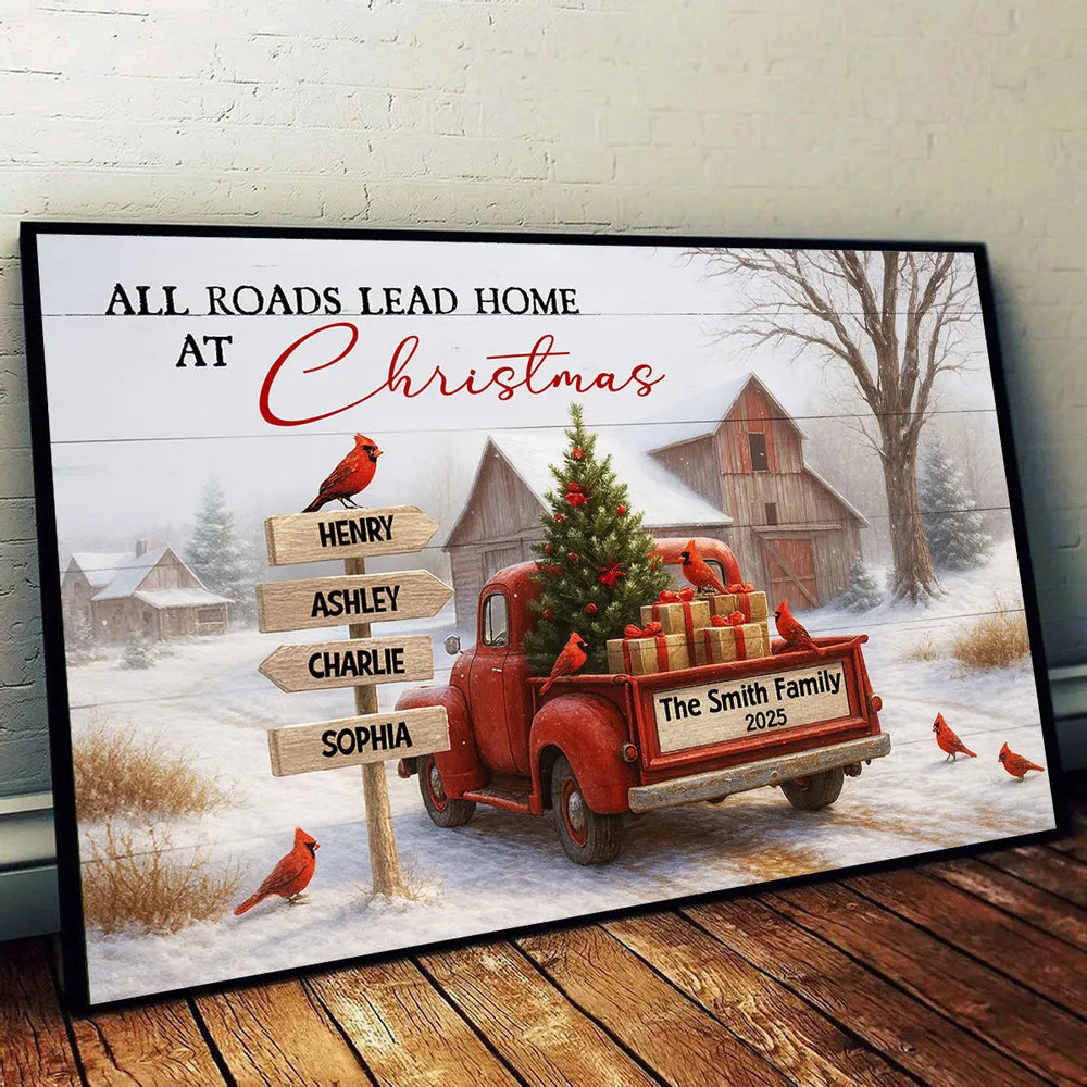 Personalized Christmas Family Sign - Vintage Truck Winter Scene Poster or Canvas MagicInPrints