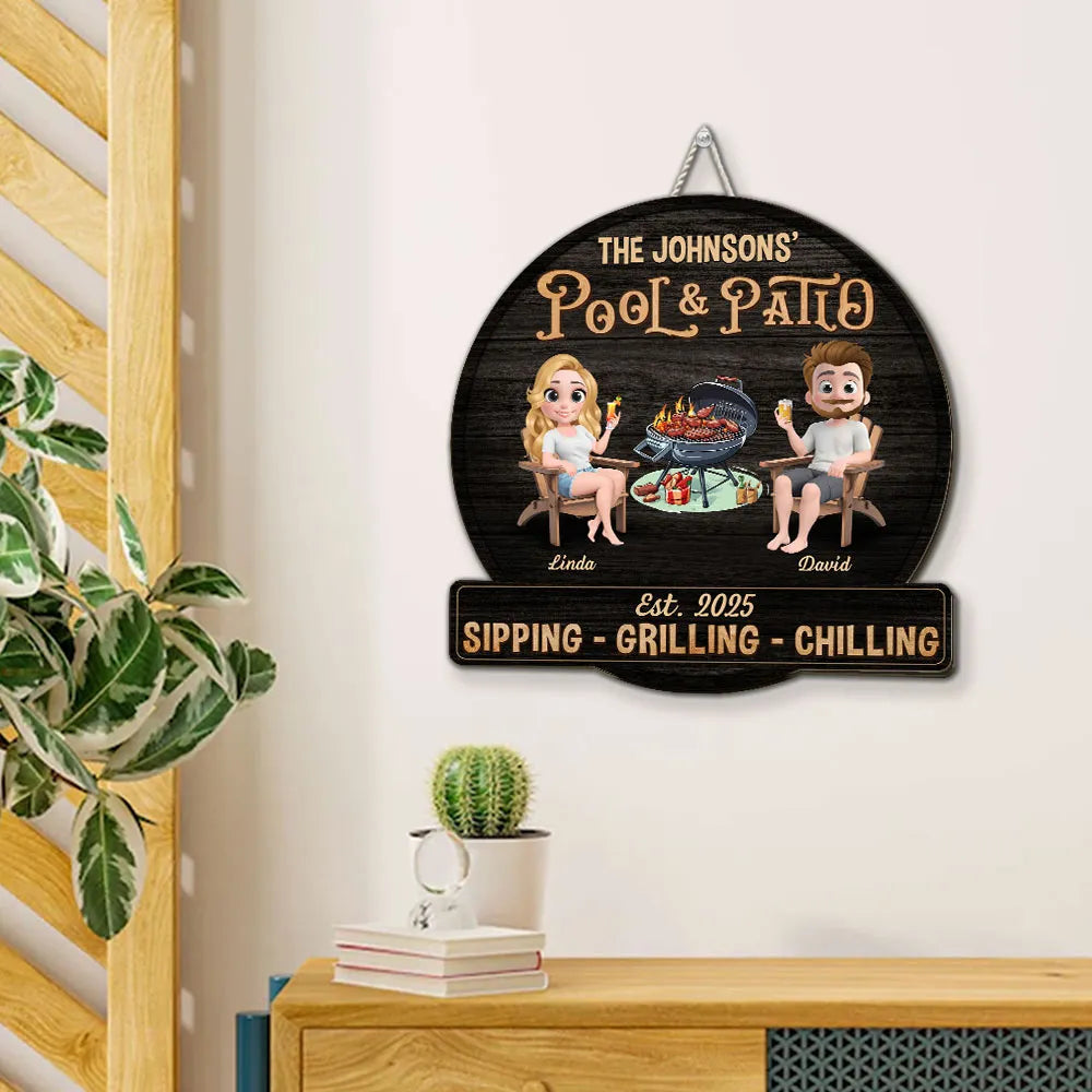 Personalized Wooden Patio Sign for Couples - Outdoor Grilling Decor Sign MagicInPrints