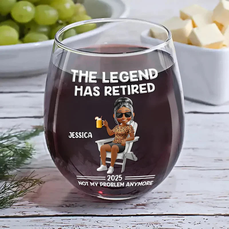 Personalized Retirement Wine Glass for Women - The Legend Has Retired 2026 Cup MagicInPrints