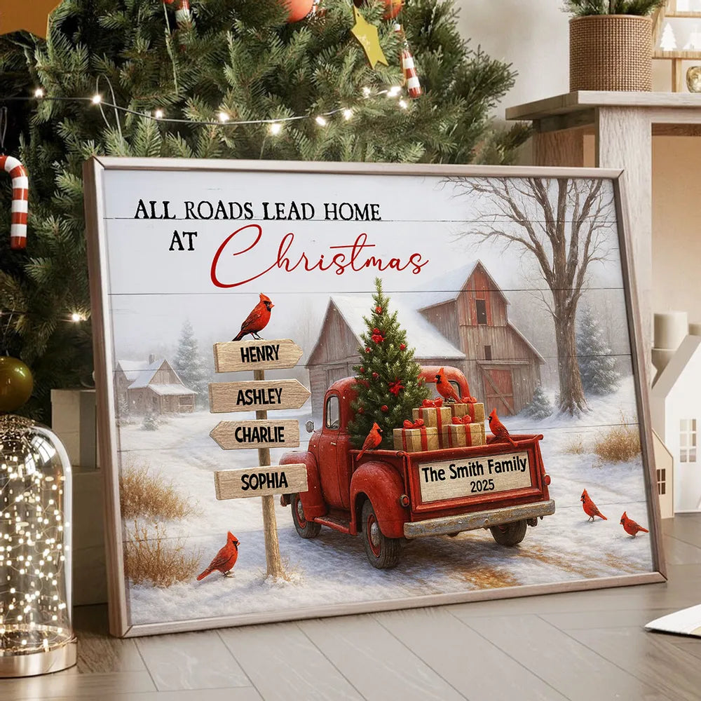 Personalized Christmas Family Sign - Vintage Truck Winter Scene Poster or Canvas MagicInPrints