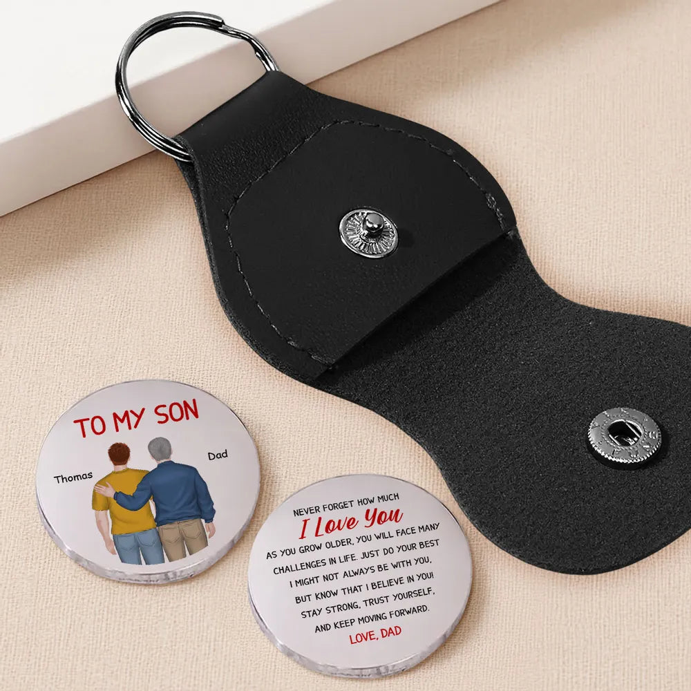 Personalized Leather Keychain for Son with Engraved Message - Sentimental Gift from Dad Keychain MagicInPrints