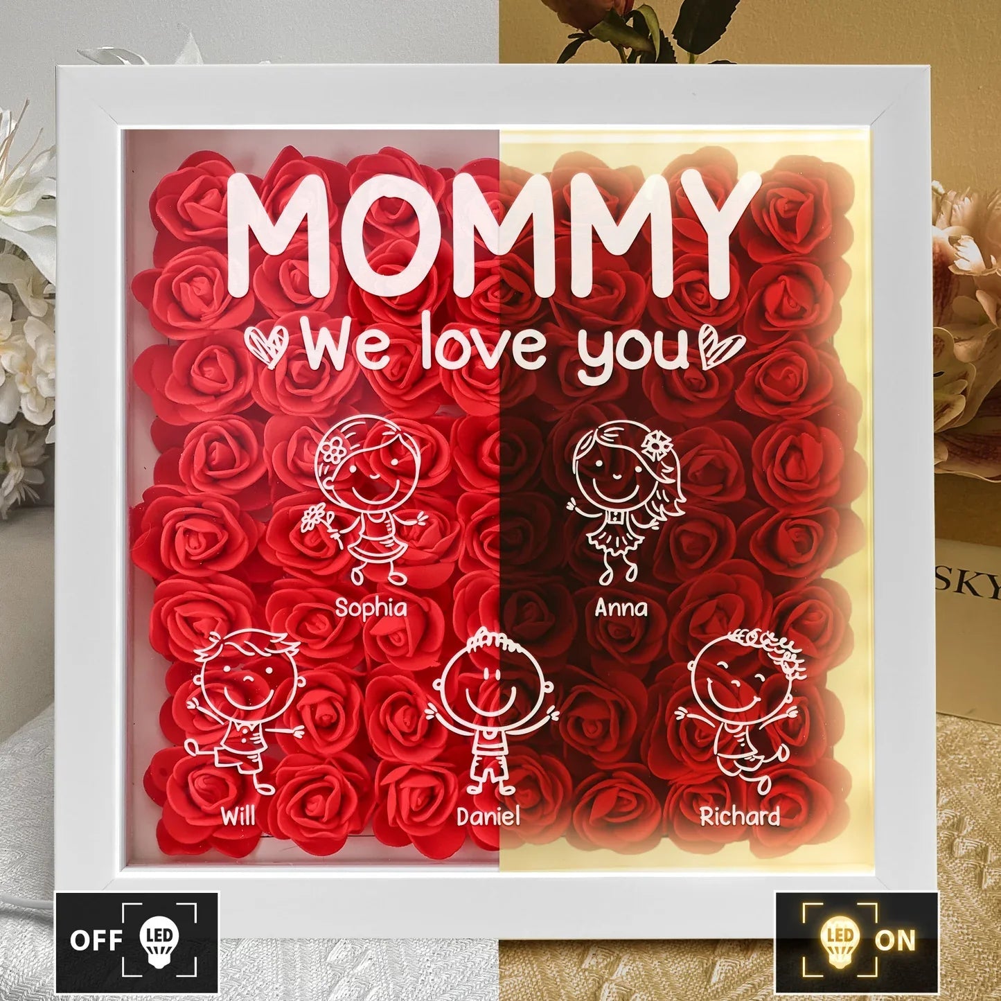 Custom LED Shadow Box for Mom with Kids' Names - Mother's Day Gift Plaque MagicInPrints