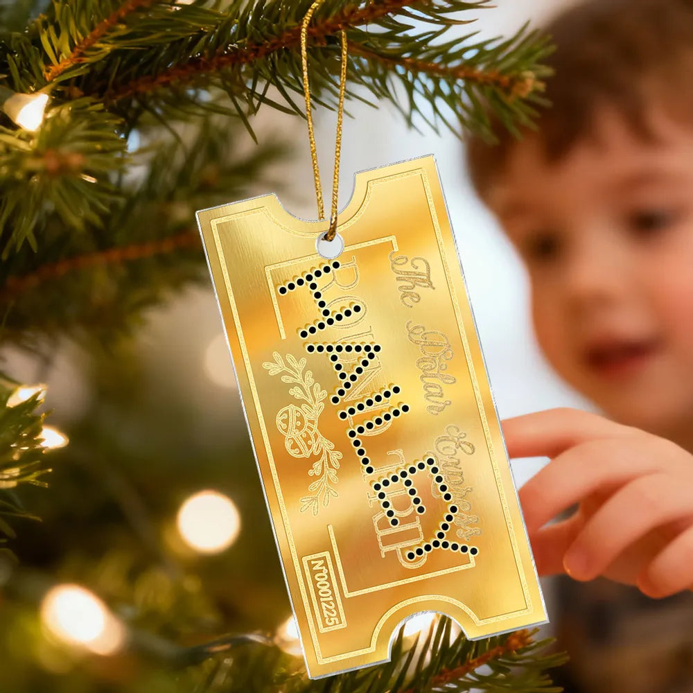 Personalized Golden Train Ticket Christmas Ornaments - Holiday Tree Decoration Ornament MagicInPrints