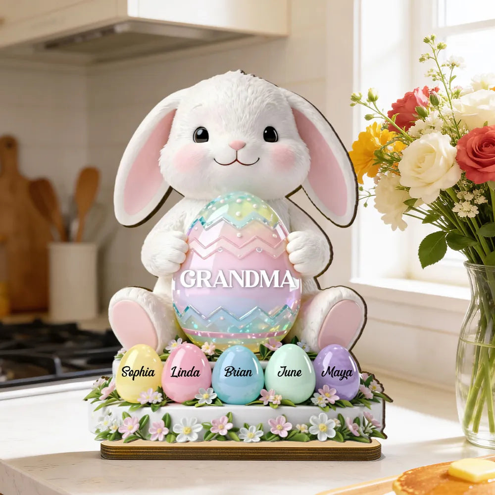 Personalized Easter Bunny Figurine for Grandma - Family Names Display Plaque MagicInPrints