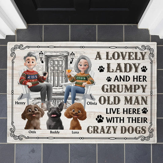 Personalized Funny Doormat for Dog Lovers - A Lovely Lady and Her Grumpy Old Man Live Here Doormat MagicInPrints
