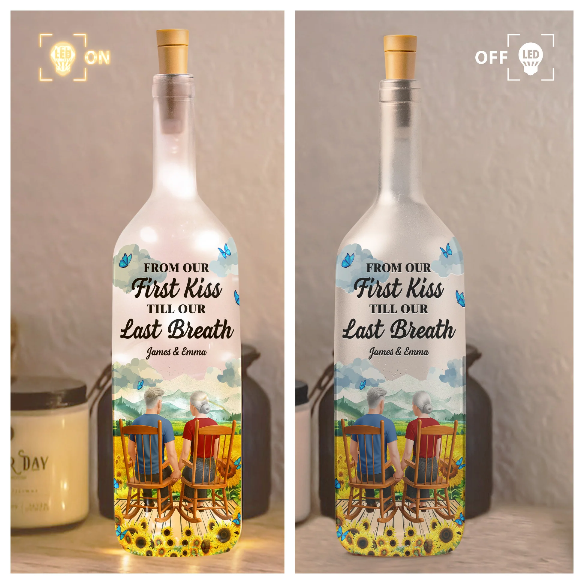 Personalized LED Wine Bottle Lamp for Couples - Romantic Anniversary Gift Lamp MagicInPrints