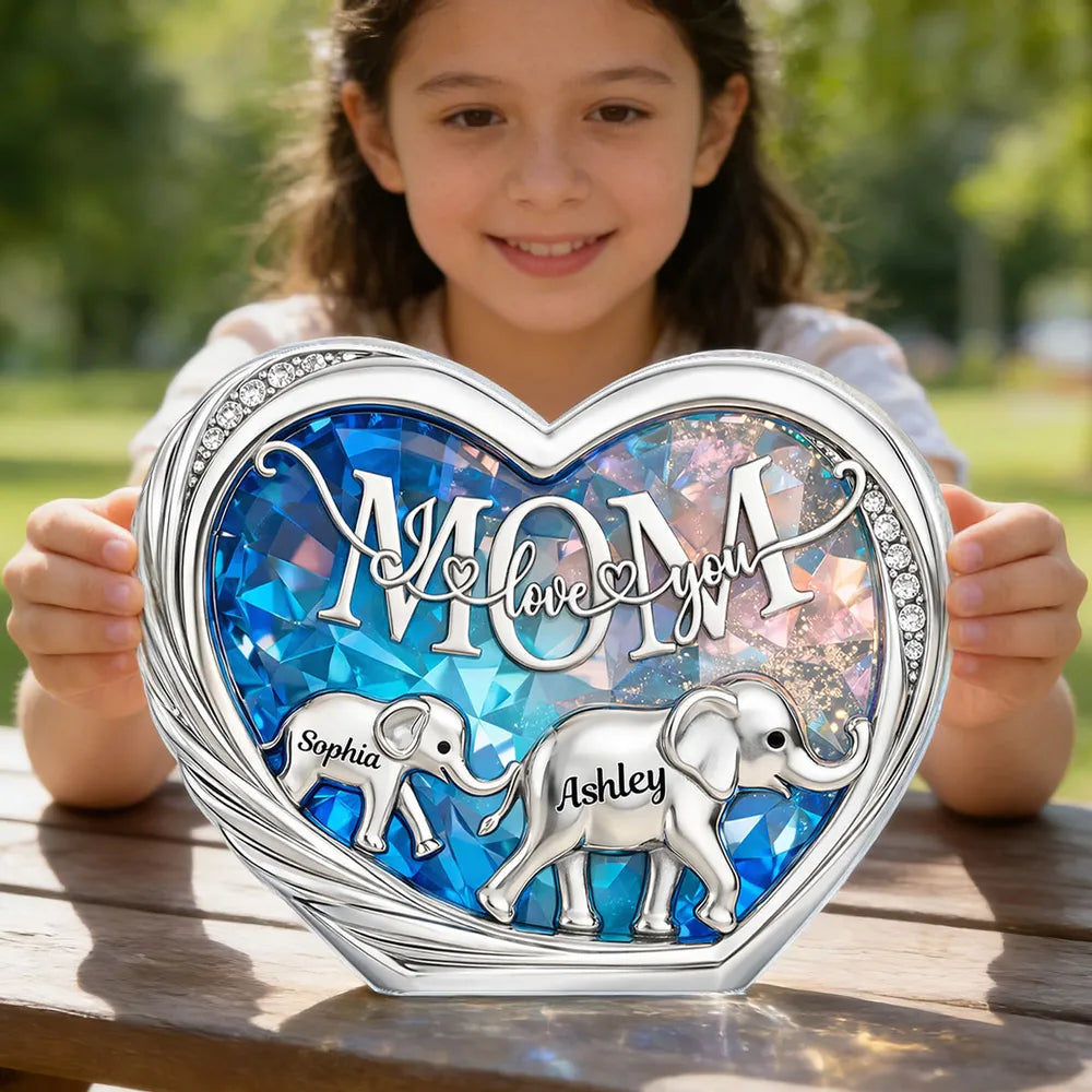 Personalized Heart Crystal Elephant Figurine for Mom - Sentimental Gift Plaque MagicInPrints