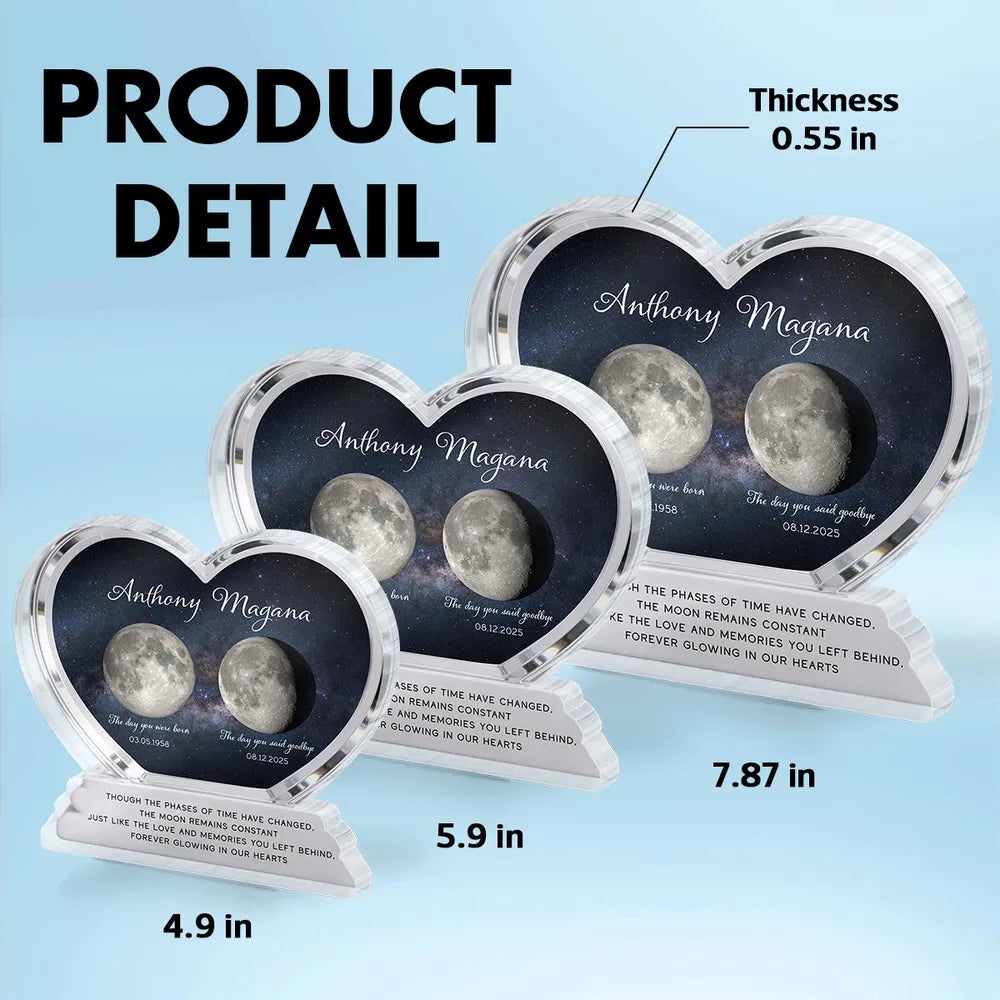 Personalized Heart-Shaped Moon Phase Memorial Plaque for Loved Ones - Sentimental Keepsake Plaque MagicInPrints
