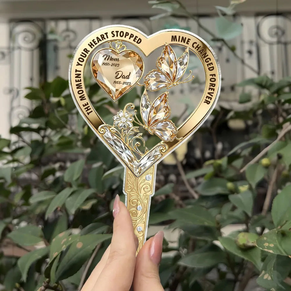 Personalized Memorial Garden Stake for Mom - Heart and Butterfly Design Sign MagicInPrints