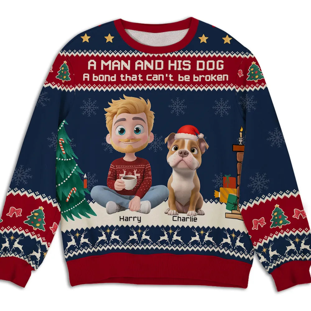 Personalized Christmas Sweater for Dog Lovers - Man and His Dog Design Cloth MagicInPrints
