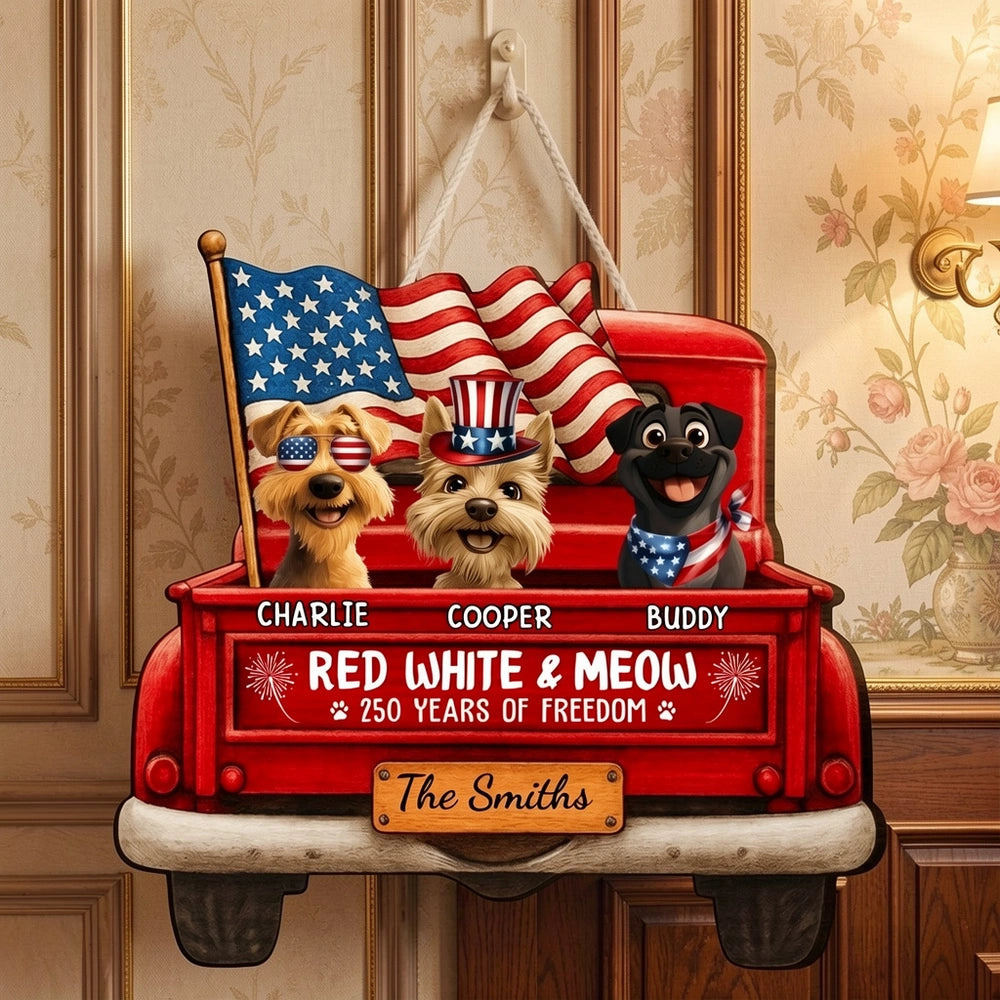 Personalized Patriotic Dog Door Sign for Pet Lovers - Independence Day Decor Sign MagicInPrints