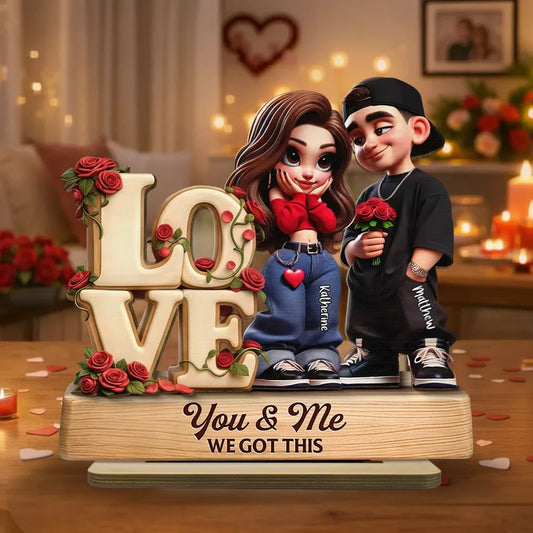 Personalized Romantic Couple Figurine with Love Sign - Anniversary Gift Plaque MagicInPrints
