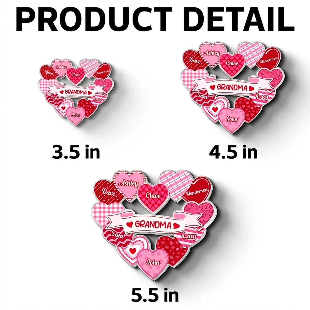Personalized Heart Magnet Set for Grandma - Family Names Gift Fridge Magnet MagicInPrints