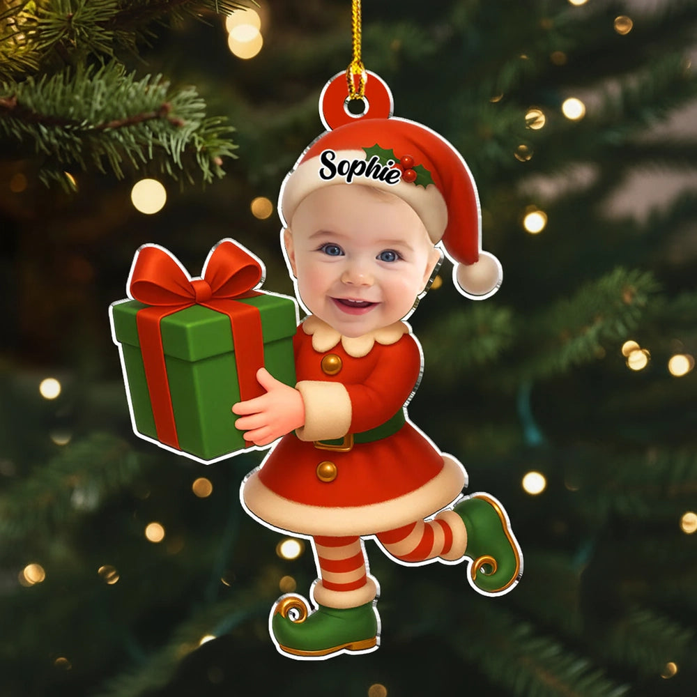 Personalized Baby Elf Christmas Ornament for Kids - Holiday Decoration Ornament MagicInPrints