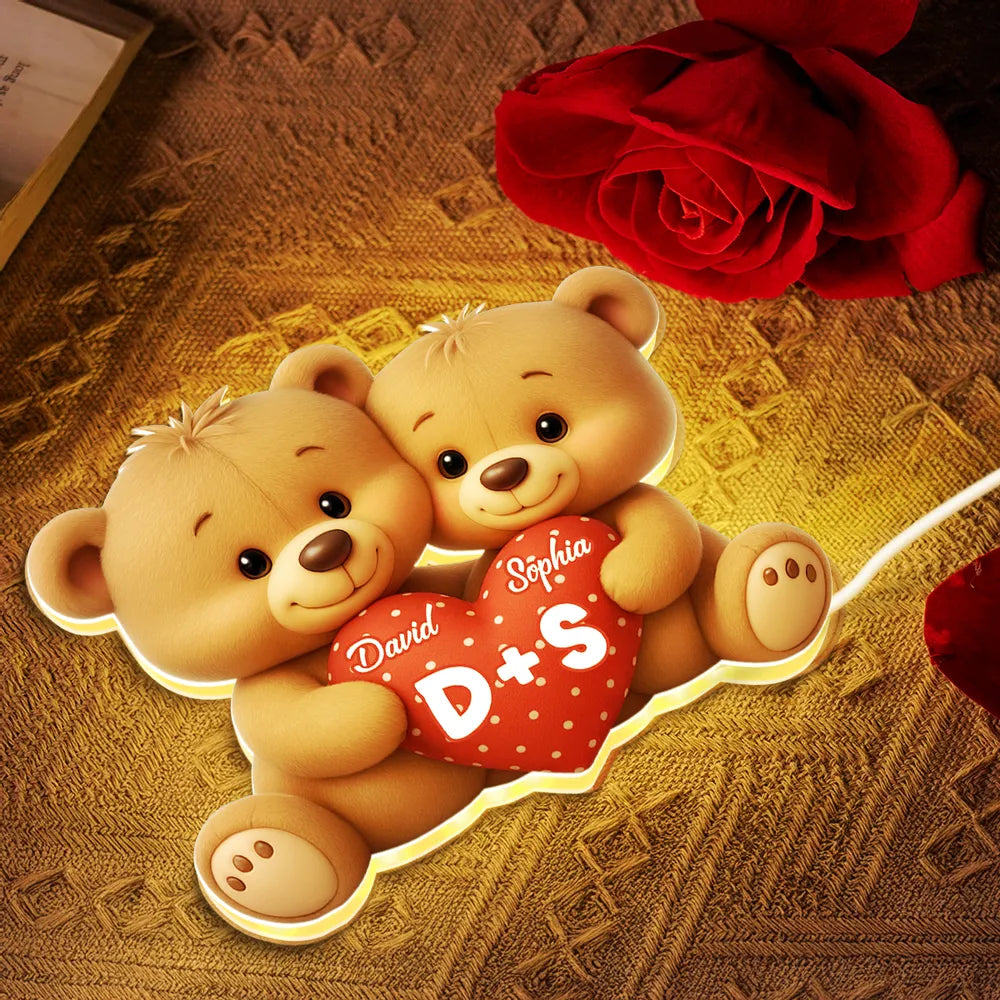 Personalized Teddy Bear LED Night Light for Couples - Romantic Gift Plaque MagicInPrints