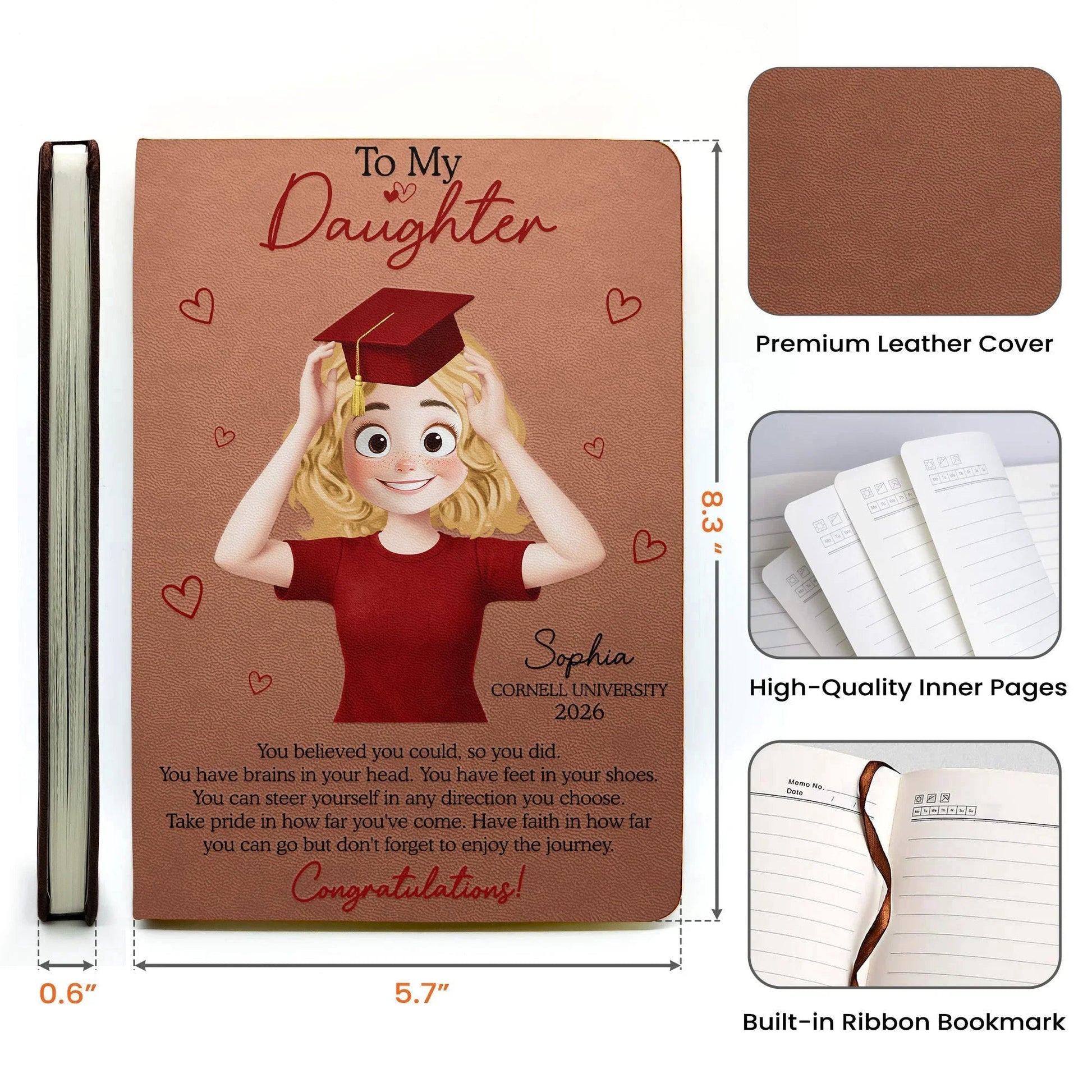 Personalized Graduation Journal for Daughter - Inspirational Gift Stationery MagicInPrints