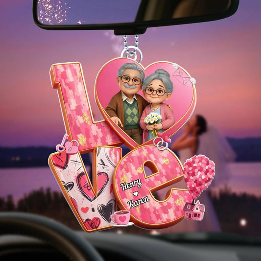 Personalized Love Car Ornament for Couples - Anniversary Gift Car Hanger MagicInPrints