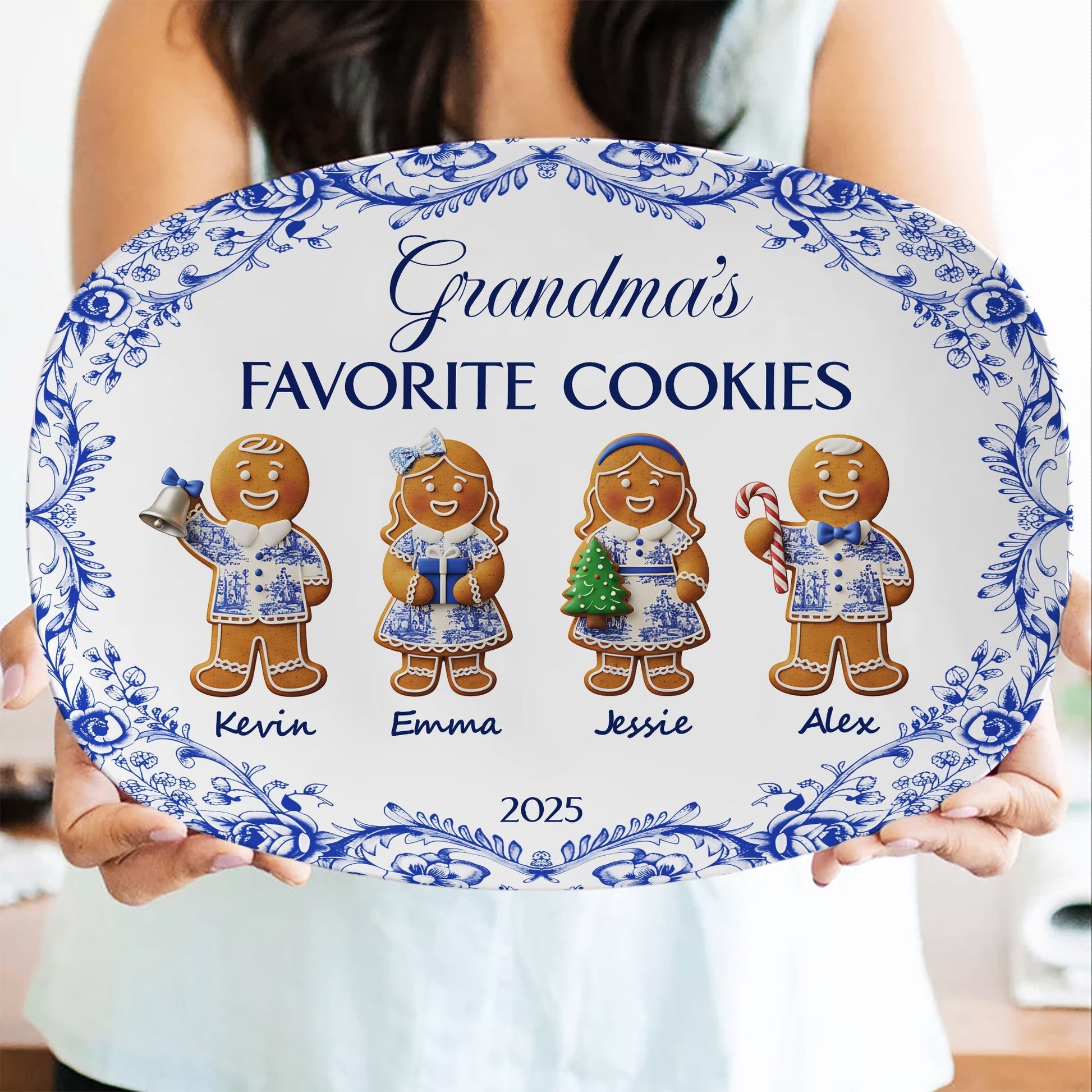 Grandma's Cookies - Personalized Christmas Gifts - Toile De Jouy Blue Floral Plate Plates MagicInPrints