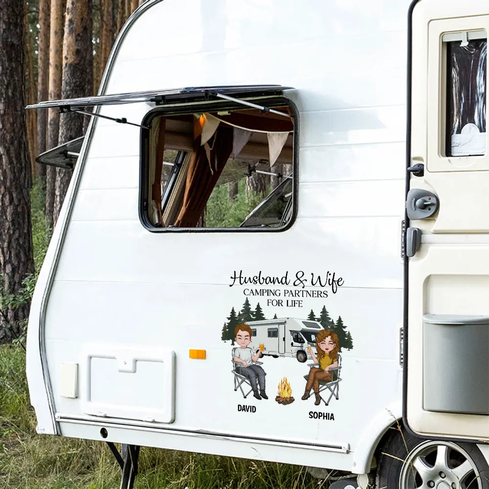 Personalized Camping Partners Door Decal for Couples - Outdoor Adventure Decor Sticker MagicInPrints