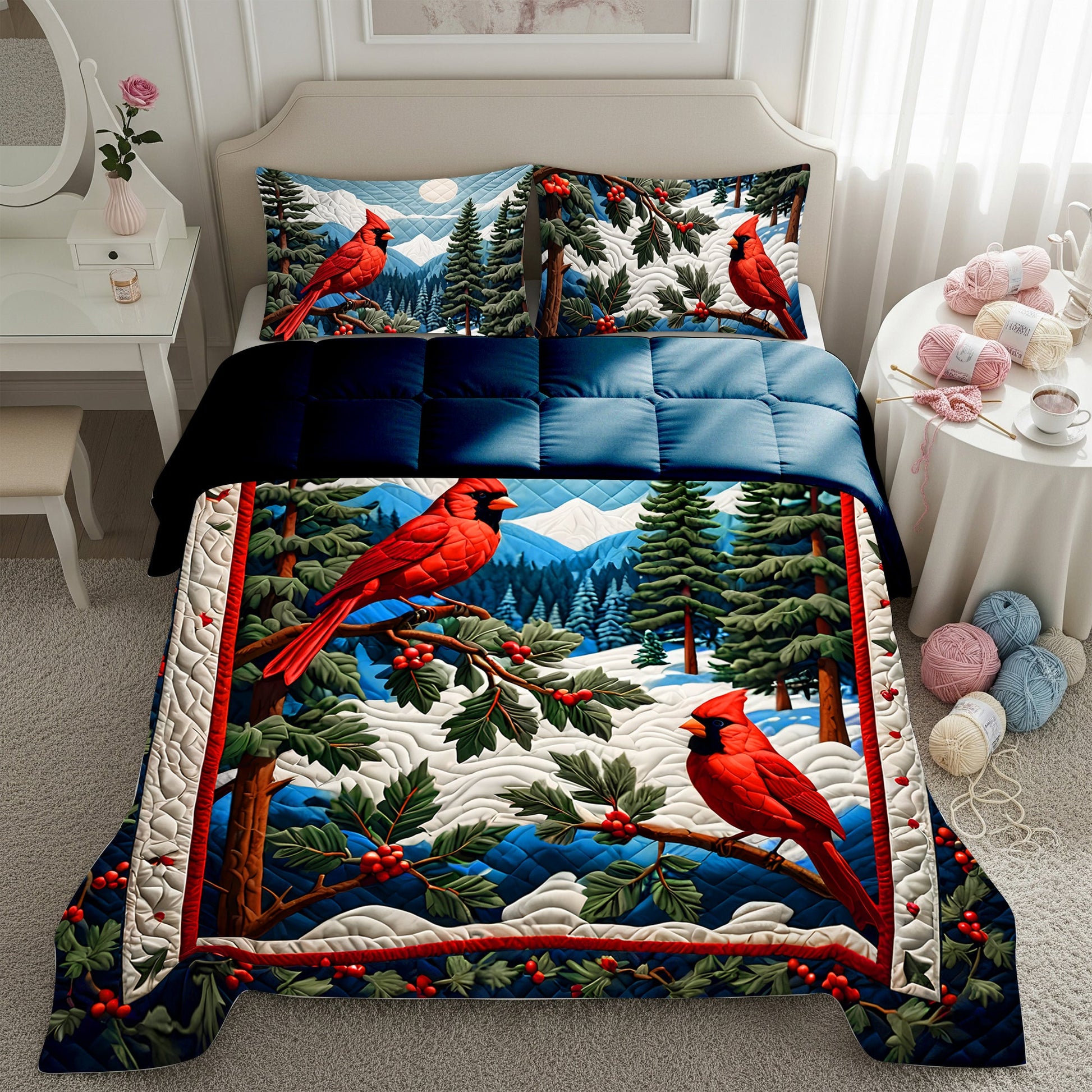 Embrace the Beauty of Cardinals - Personalized Quilt Bed Set - Perfect Gift for Cardinal Lovers Blanket MagicInPrints