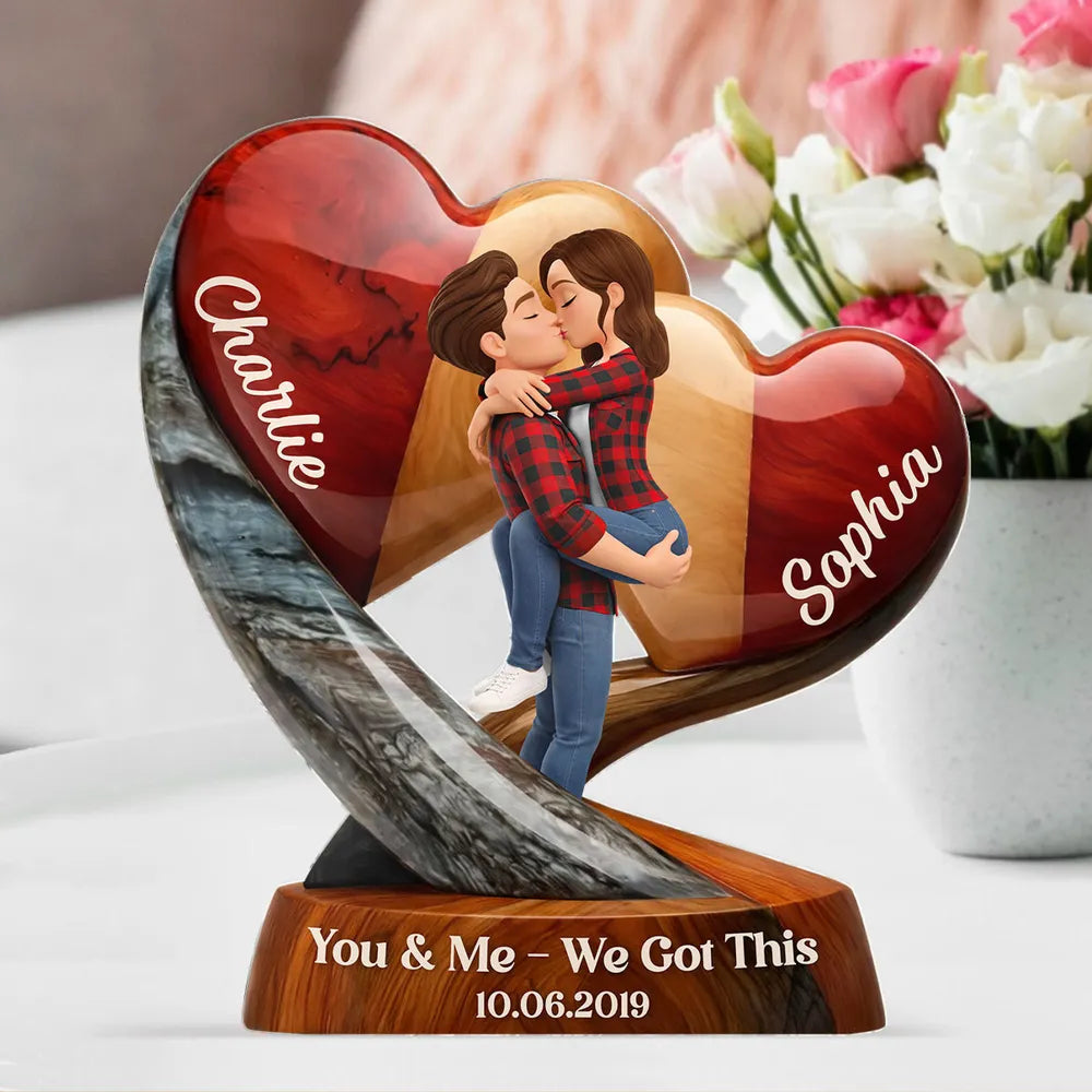 Personalized Couple Figurine Heart Sculpture for Anniversary - Romantic Keepsake Plaque MagicInPrints