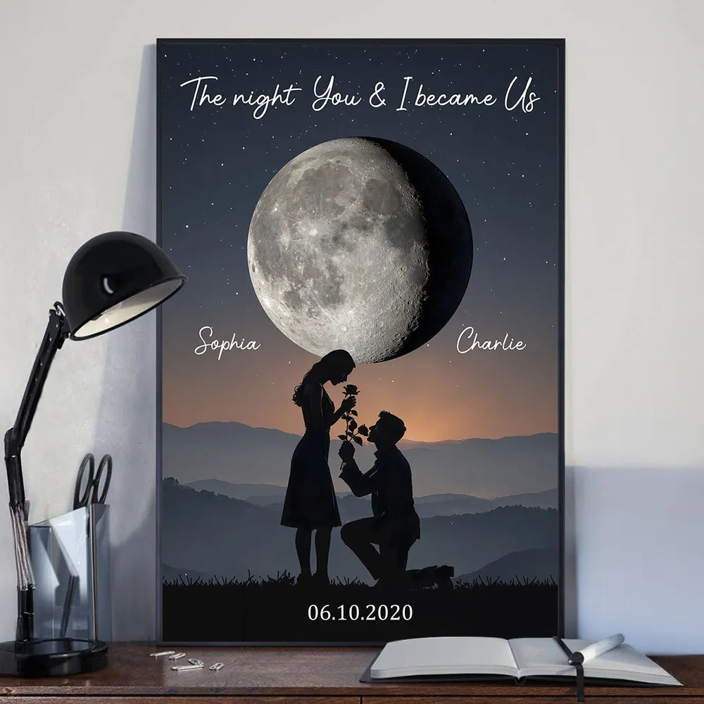Personalized Romantic Moonlight Proposal Art Print for Couples - Engagement Gift Poster or Canvas MagicInPrints