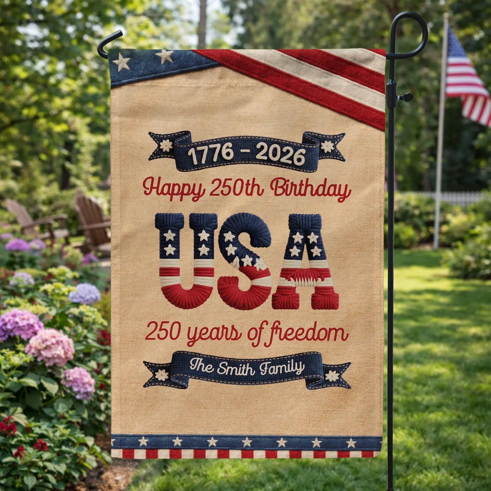 Personalized USA Patriotic Garden Flag for Families - 250th Birthday Celebration Flag MagicInPrints