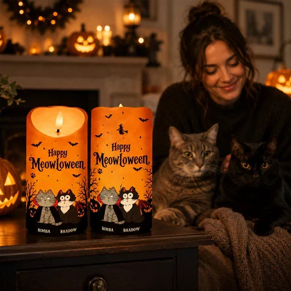 Personalized Flameless LED Candle Custom Cat Art Gift for Cat Mom