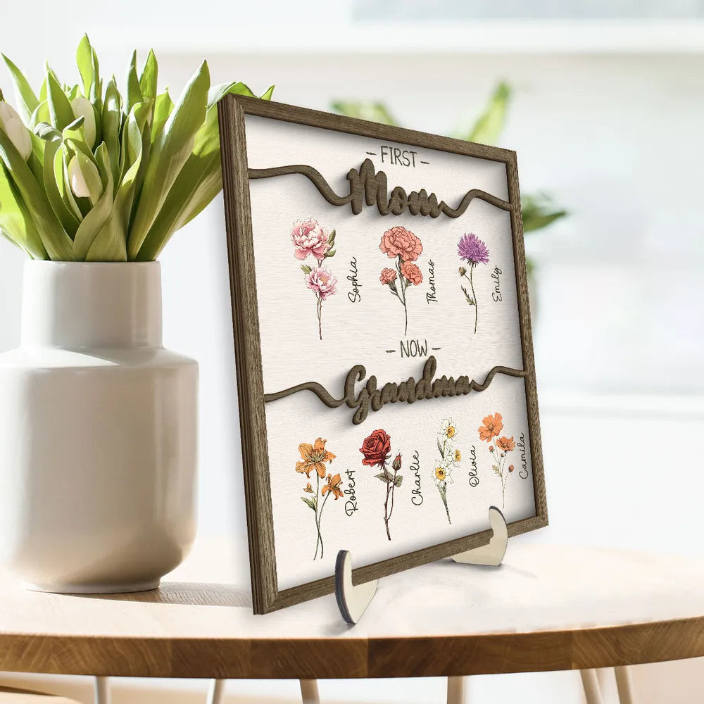 Personalized Wooden Frame for Grandma - Family Names and Flowers Keepsake Plaque MagicInPrints