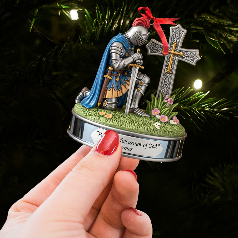 "Put on the full armor of God" - Personalized Kneeing Knight Ornament - Custom Gift for Christians Ornament MagicInPrints