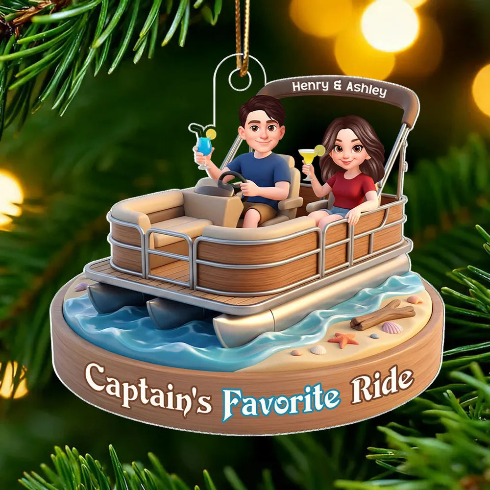 Personalized Boat Couple Car Ornament for Travelers - Vacation Souvenir Car Hanger MagicInPrints